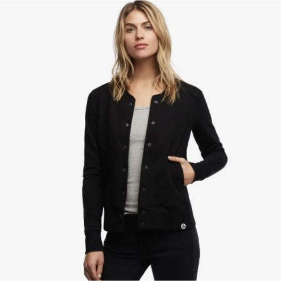 AMERICAN GIANT Baseball Jacket Black Cotton Outdoor Snap Button Bomber - Picture 3 of 13